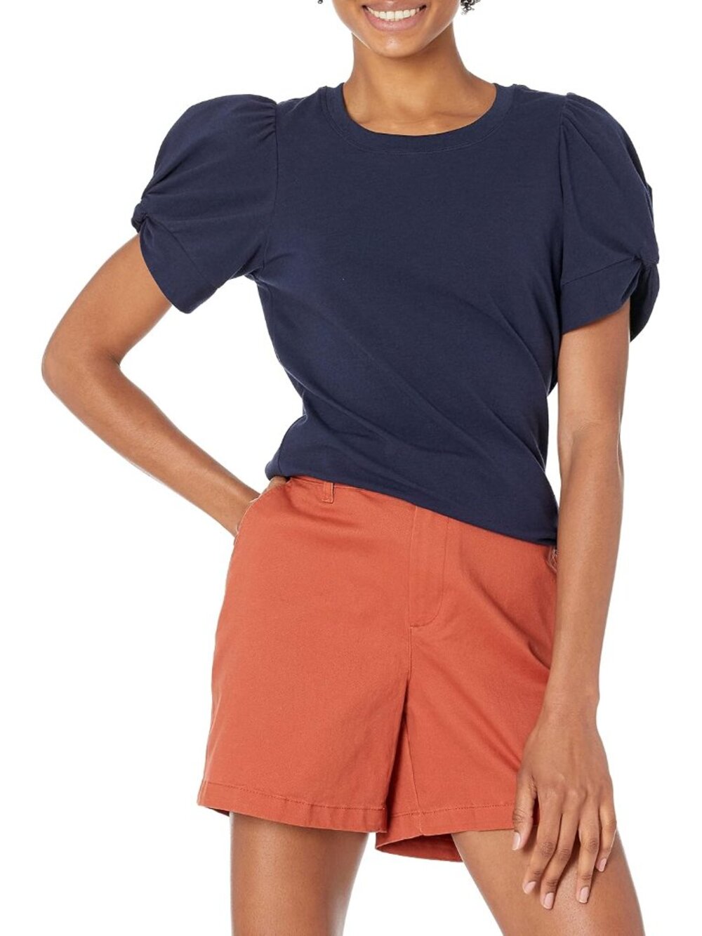 Women's Regular-Fit Twist Puff Sleeve Crewneck T-Shirt